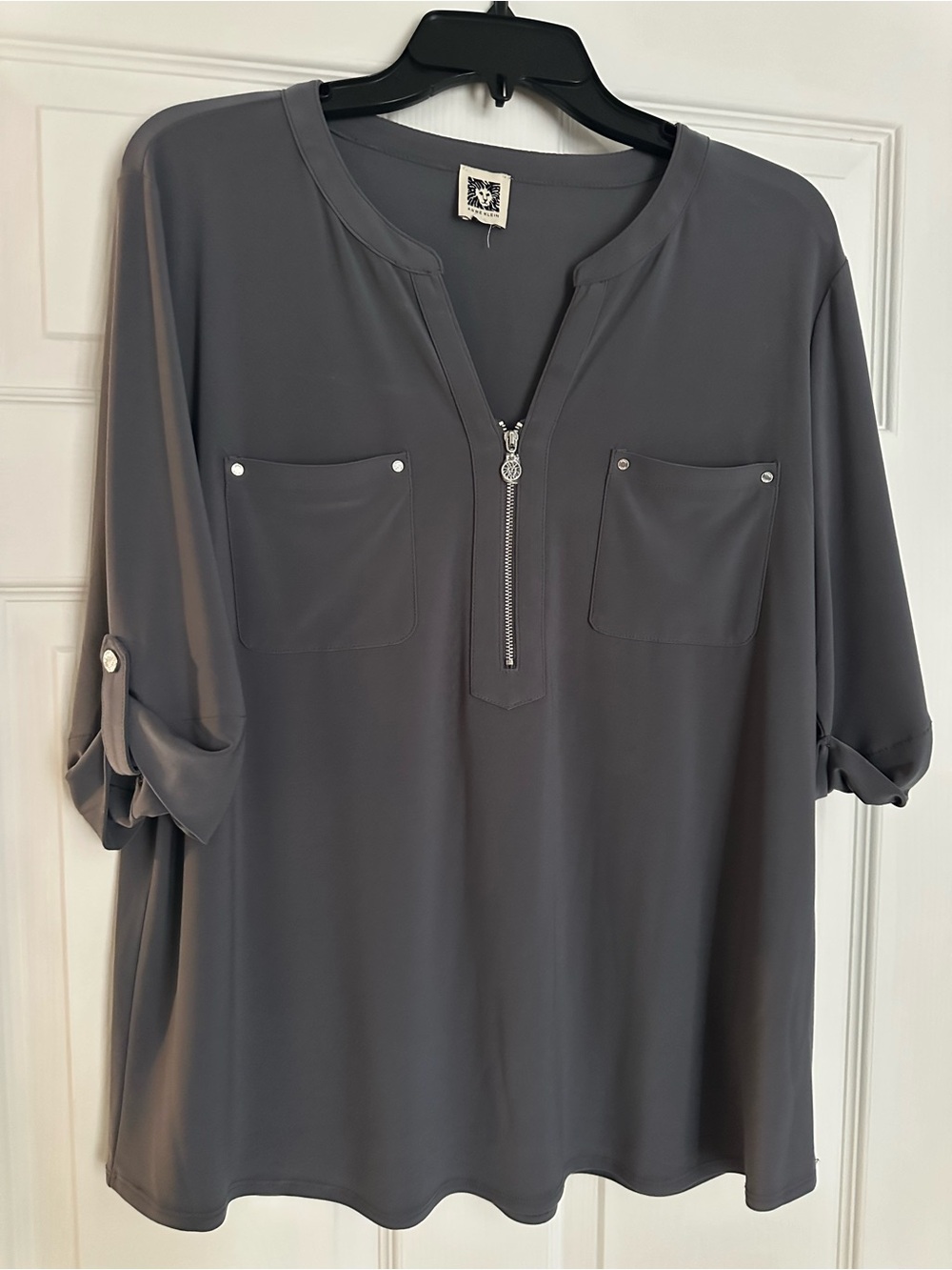 Anne Klein Slate Gray Zip-Front Tunic